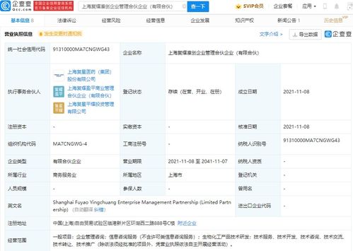 復(fù)星醫(yī)藥成立企業(yè)管理合伙企業(yè),經(jīng)營(yíng)范圍含生物化工產(chǎn)品技術(shù)研發(fā)